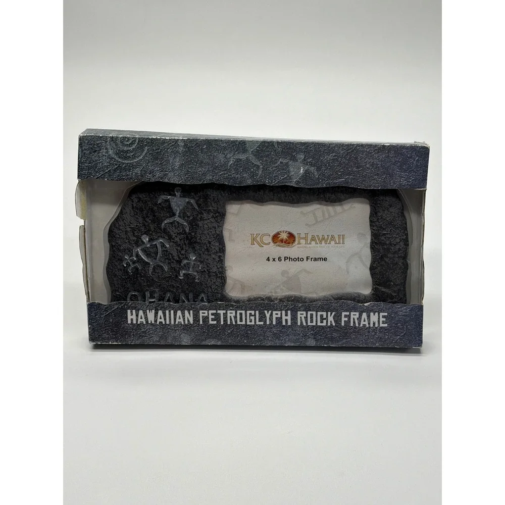 KC Hawaii Hawaiian Petroglyph Rock Frame Ohana 4x6 Photo Charcoal Black New